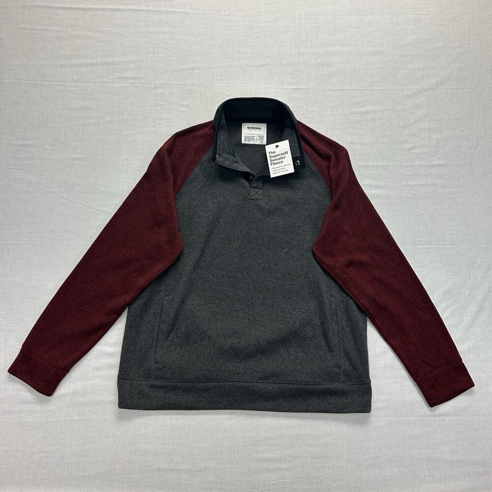 Sonoma NEW The Supersoft Sweater Fleece Men's XL Gray Red Long Sleeve Pullover